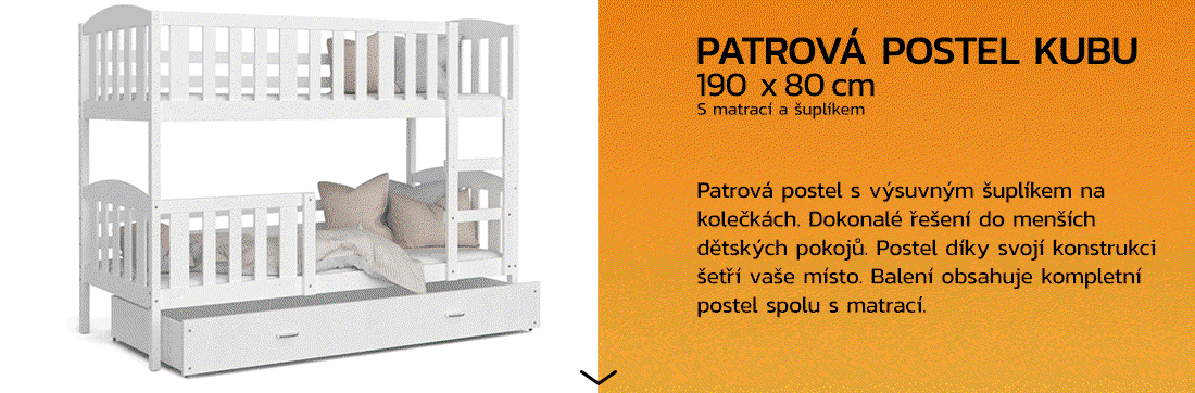 Detská poschodová posteľ KUBU 190x80cm BIELA-BIELA