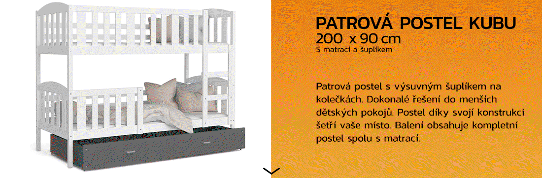 Detská poschodová posteľ KUBU 200x90cm BIELA-SIVÁ