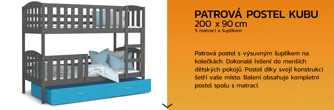 Detská poschodová posteľ KUBU 200x90cm SIVÁ-MODRÁ