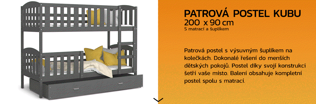 Detská poschodová posteľ KUBU 200x90cm SIVÁ-SIVÁ