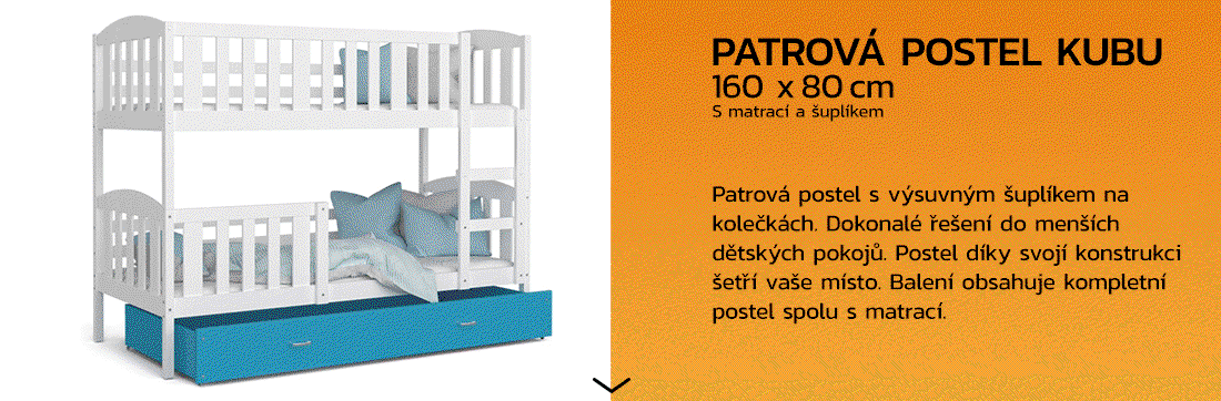 Detská poschodová posteľ KUBU 160x80cm BIELA-MODRÁ