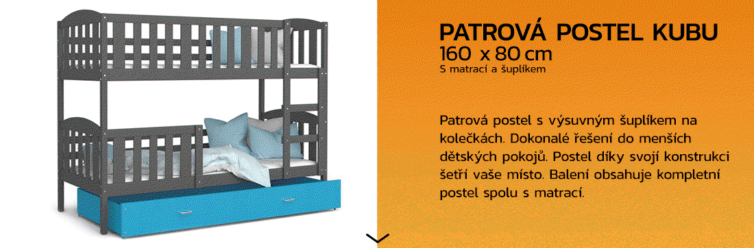 Detská poschodová posteľ KUBU 160x80cm SIVÁ-MODRÁ