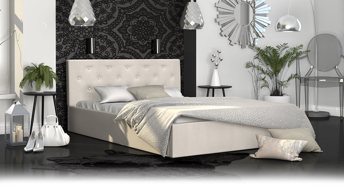 Luxusní manželská postel CRYSTAL krémová 160x200 s dřevěným roštem