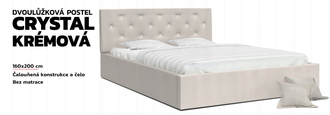 Luxusní manželská postel CRYSTAL krémová 160x200 s dřevěným roštem