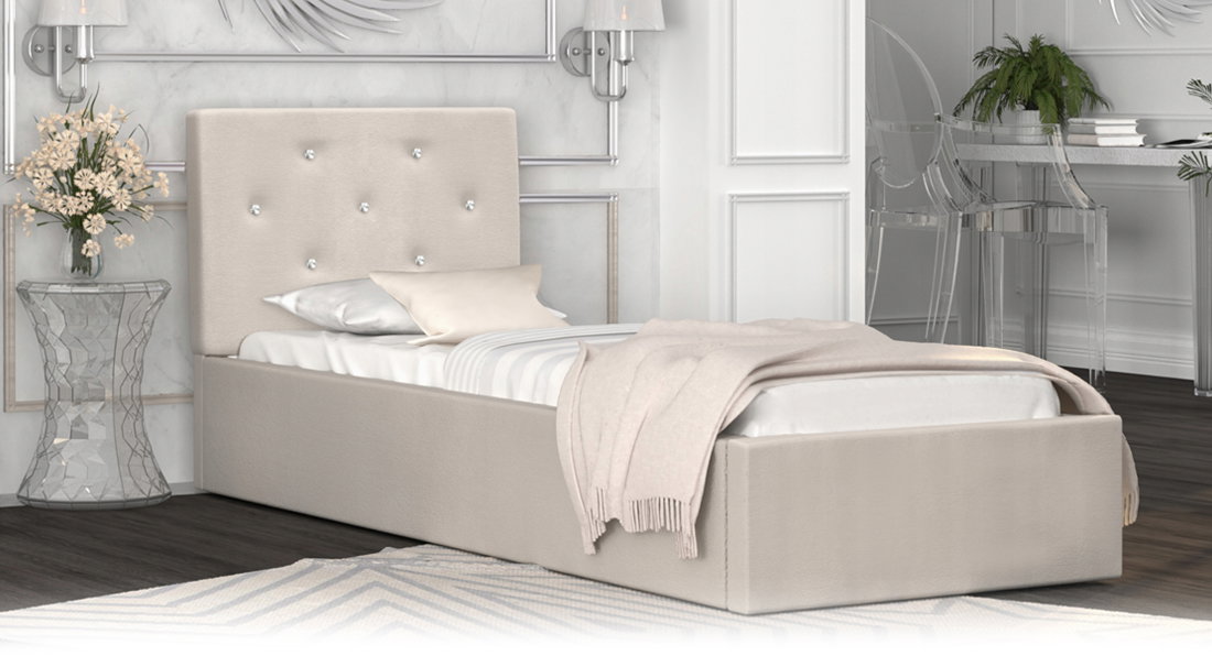Luxusní manželská postel CRYSTAL krémová 90x200 s kovovým roštem