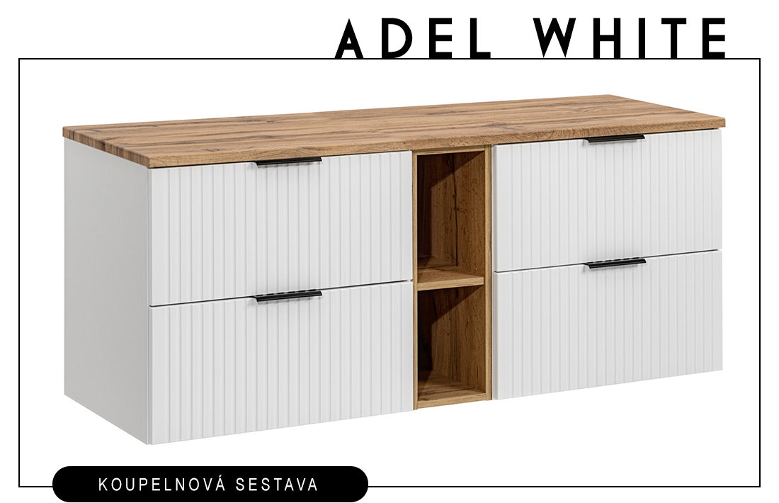 Sestava 2 koupelnových skříněk ADEL WHITE 140 cm + regál