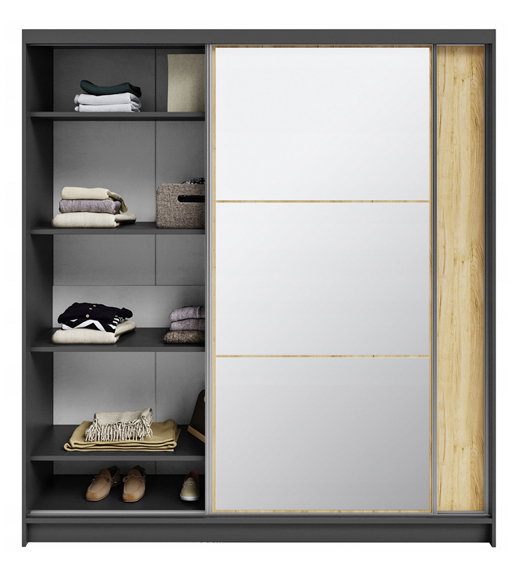 Šatní skříň DENVE 200x218x60,3 cm dub craft/šedá se zrcadlem