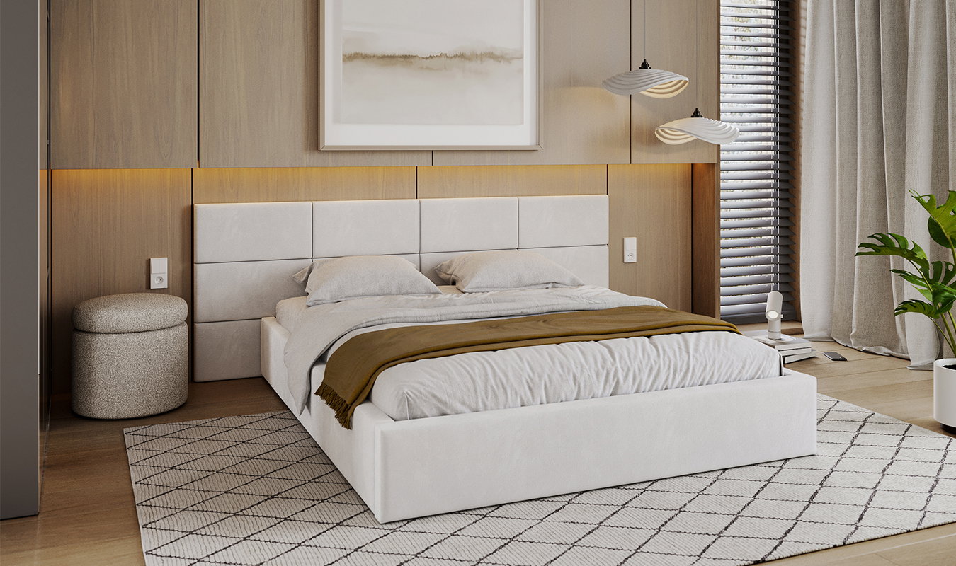Luxusní postel CHICAGO TRINITY 90x200 s kovovým zdvižným roštem BÍLÁ