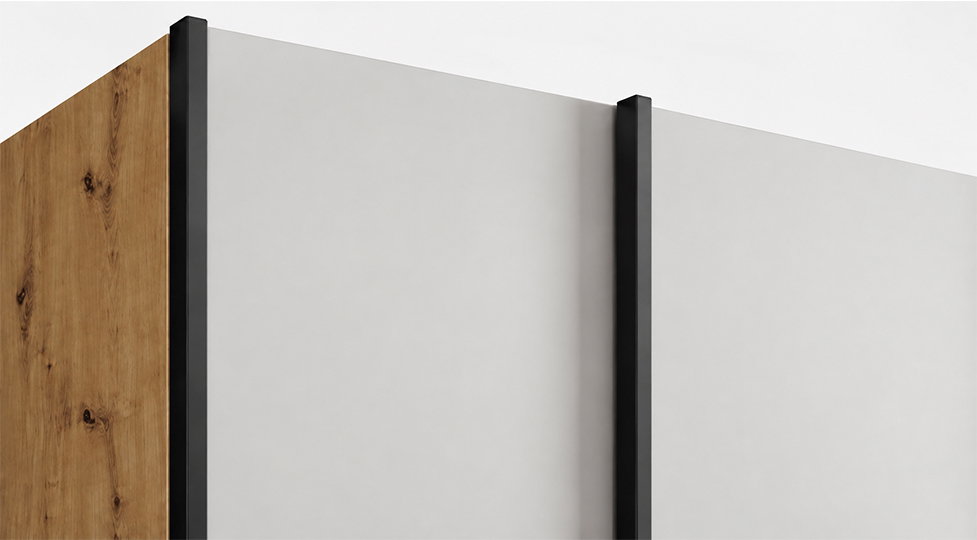 Detail černých profilů skříně LUX 1