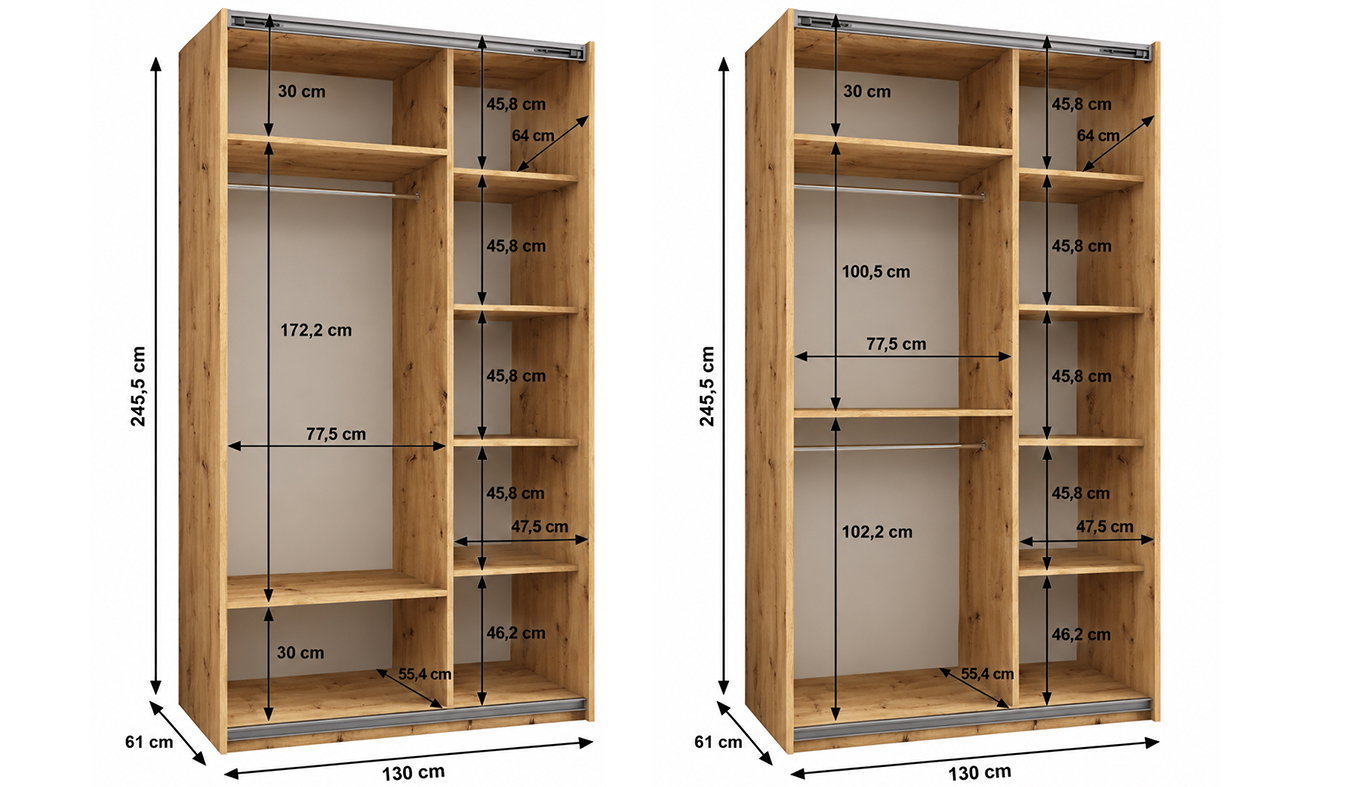 Vnitřní uspořádání skříně LUX 1 130 cm dub Artisan