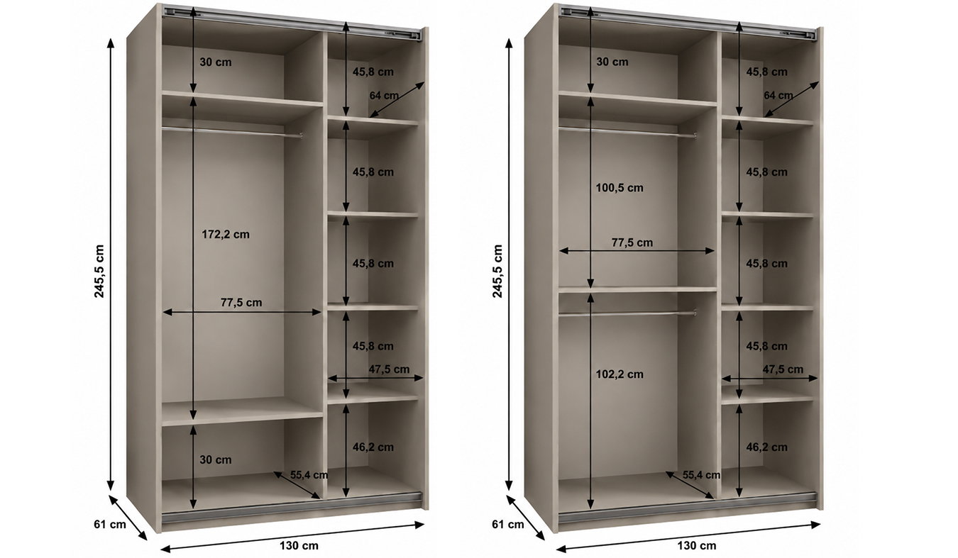 Vnitřní uspořádání skříně LUX 1 130 cm kašmír