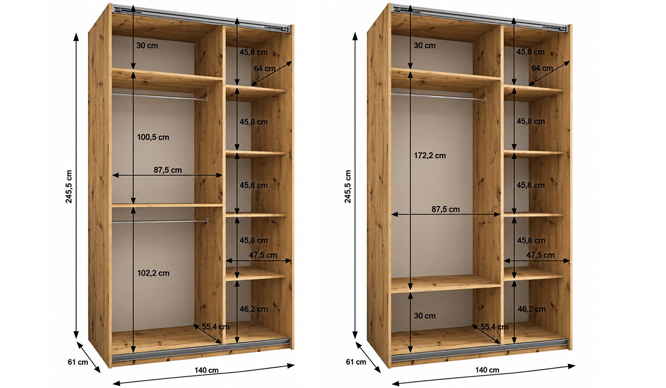 Vnitřní uspořádání skříně LUX 1 140 cm dub Artisan černá