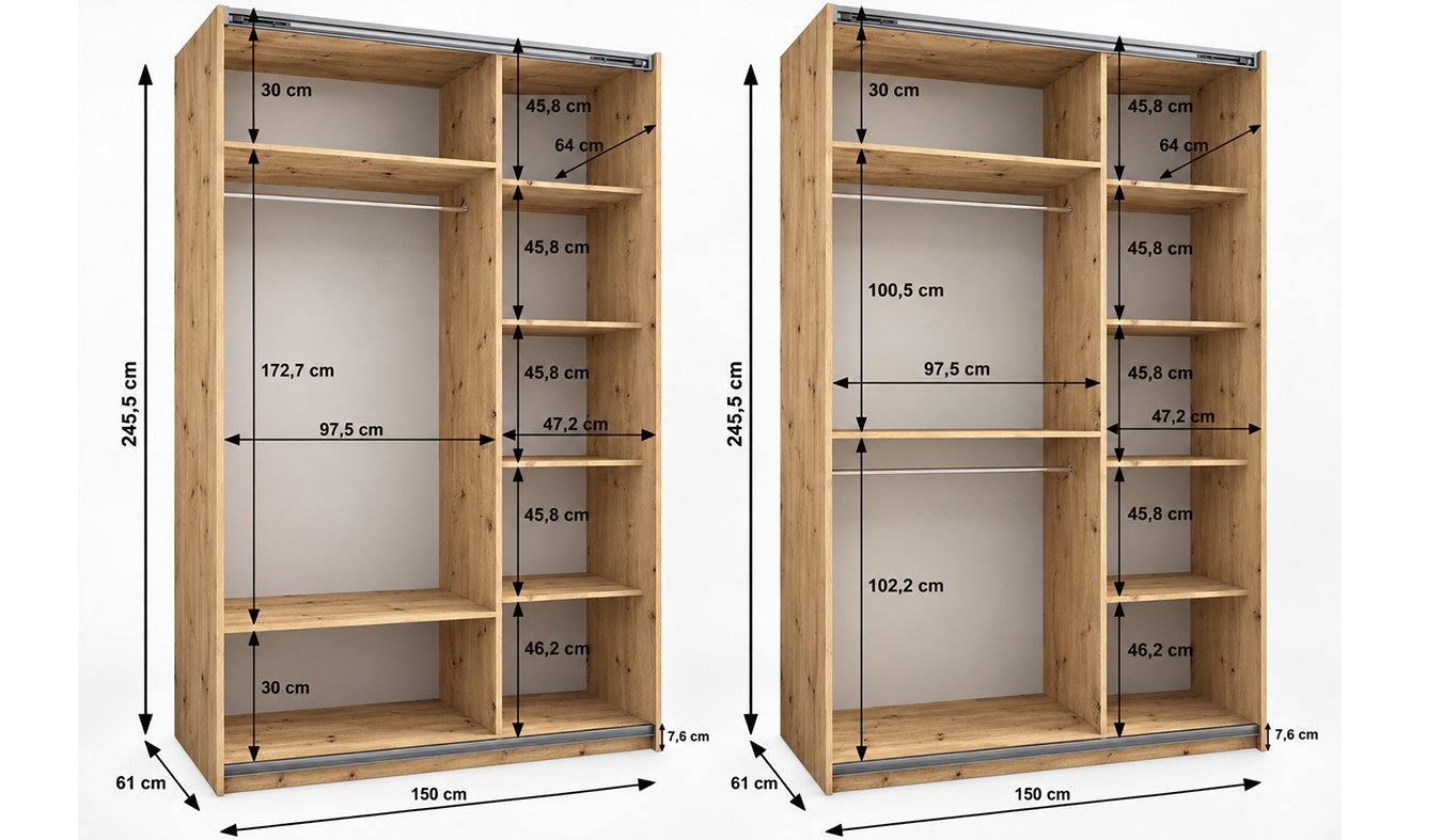 Vnitřní uspořádání skříně LUX 1 150 cm dub Artisan černá