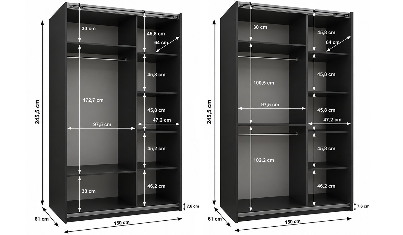 Vnitřní uspořádání šatní skříně LUX 1 150 cm