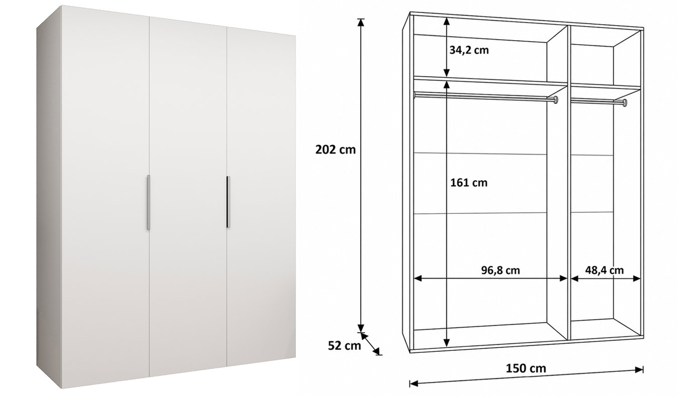 Vnitřní uspořádání skříně MARBELLA 1 150 cm