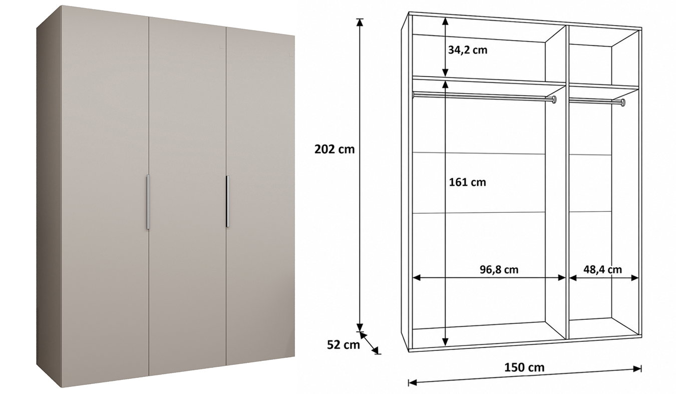 Vnitřní uspořádání skříně MARBELLA 1 150 cm