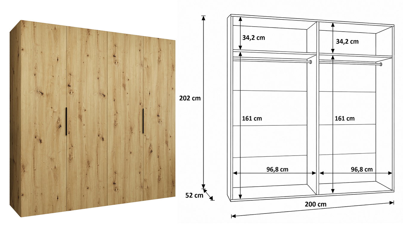 Vnitřní uspořádání skříně MARBELLA 1 200 cm