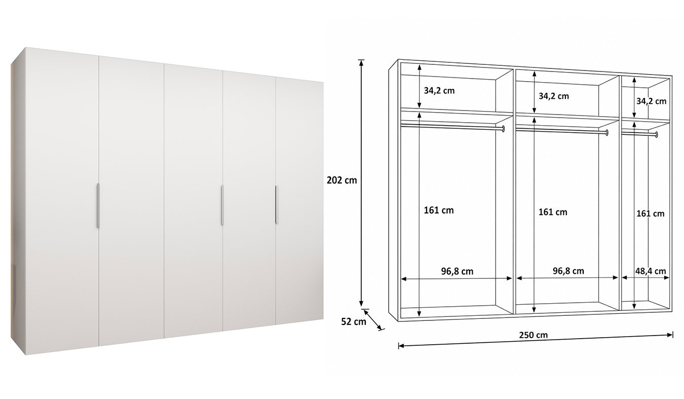 Vnitřní uspořádání skříně MARBELLA 1 250 cm