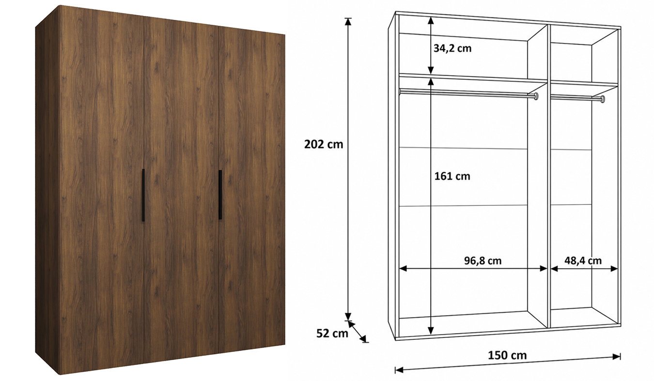 Vnitřní uspořádání skříně MARBELLA 1 150 cm