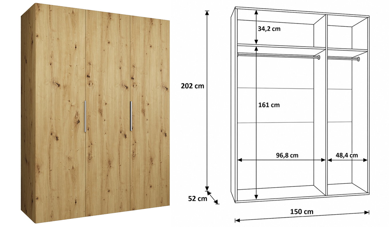 Vnitřní uspořádání skříně MARBELLA 1 150 cm