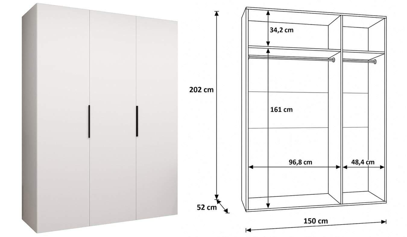 Vnitřní uspořádání skříně MARBELLA 1 150 cm