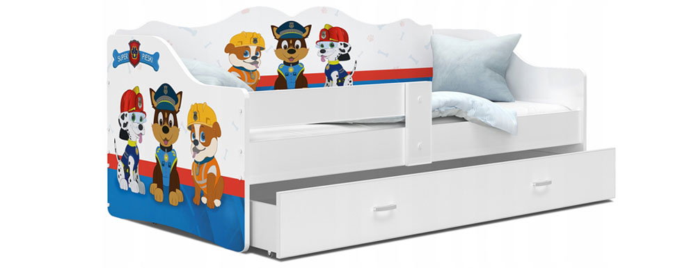 Dětská jednolůžková postel LILI bílá VZOR pejsci 80x160