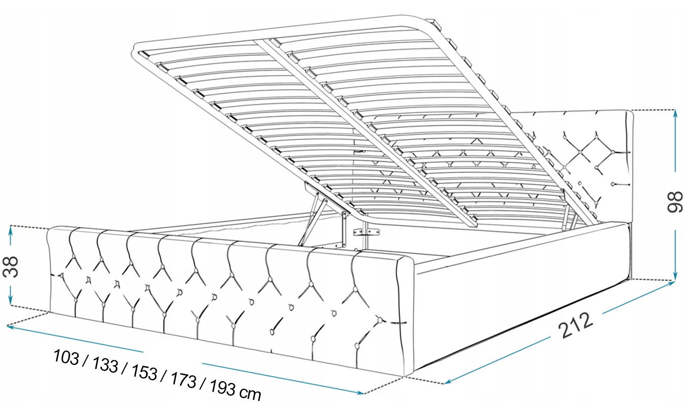 Luxusní postel CHICAGO TRINITY 90x200 s kovovým zdvižným roštem BÍLÁ