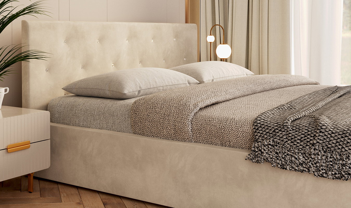Luxusní manželská postel CRYSTAL bílá 140x200 s dřevěným roštem