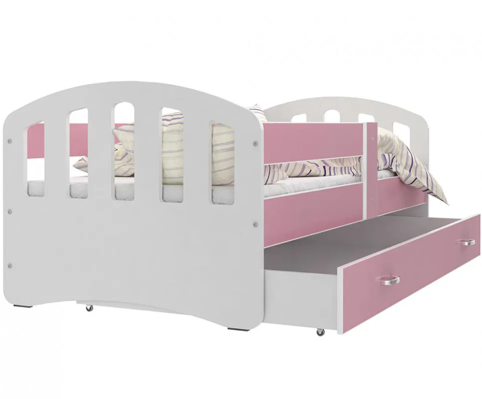 Dětská postel HAPPY 140x80 barevná RŮŽOVÁ-BÍLÁ