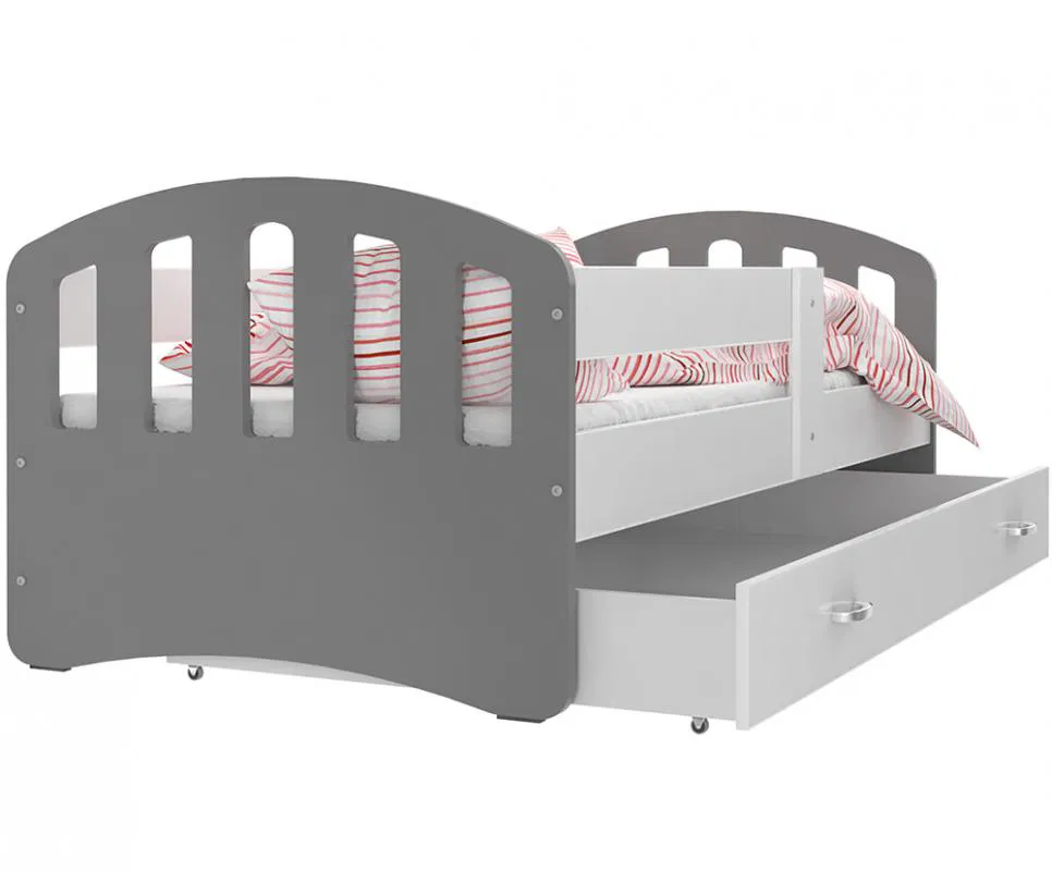 Dětská postel HAPPY 200x90 cm BÍLÁ-ŠEDÁ
