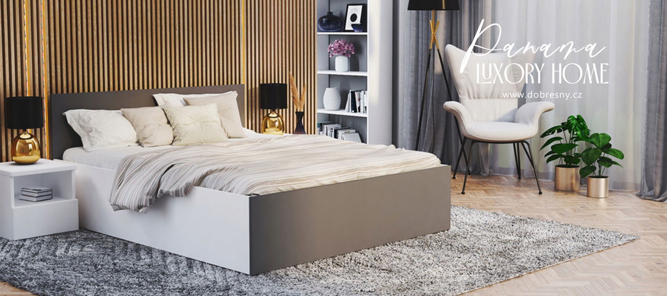 Manželská posteľ PANAMA KLASIK 160x200 + rošt BIELA-sivá