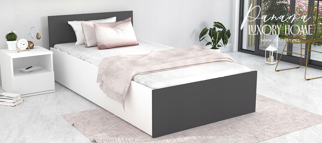 Posteľ PANAMA KLASIK 90x200 + rošt BIELA-SIVÁ