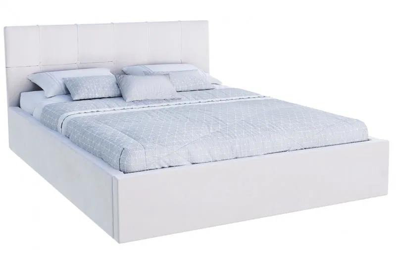 Čalouněná postel VEGAS 1 bílá 140x200 z eko kůže s dřevěným roštem