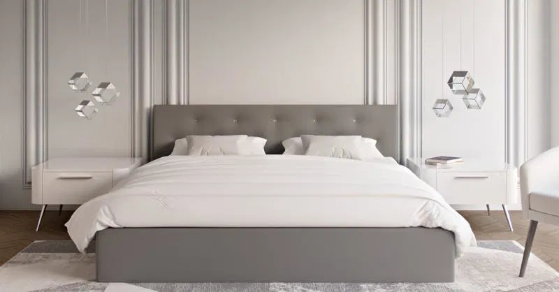 Čalouněná postel CRYSTAL šedá 180x200 s dřevěným roštem