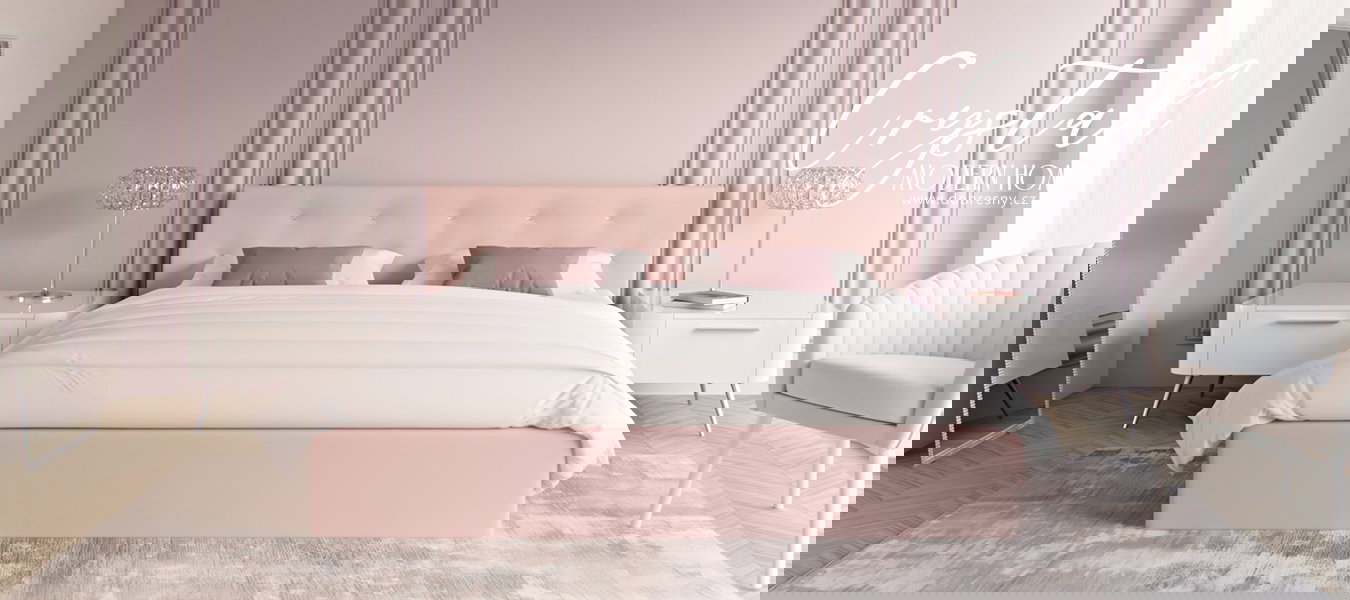 Čalúnená posteľ CRYSTAL ružová 180x200 s dreveným roštom