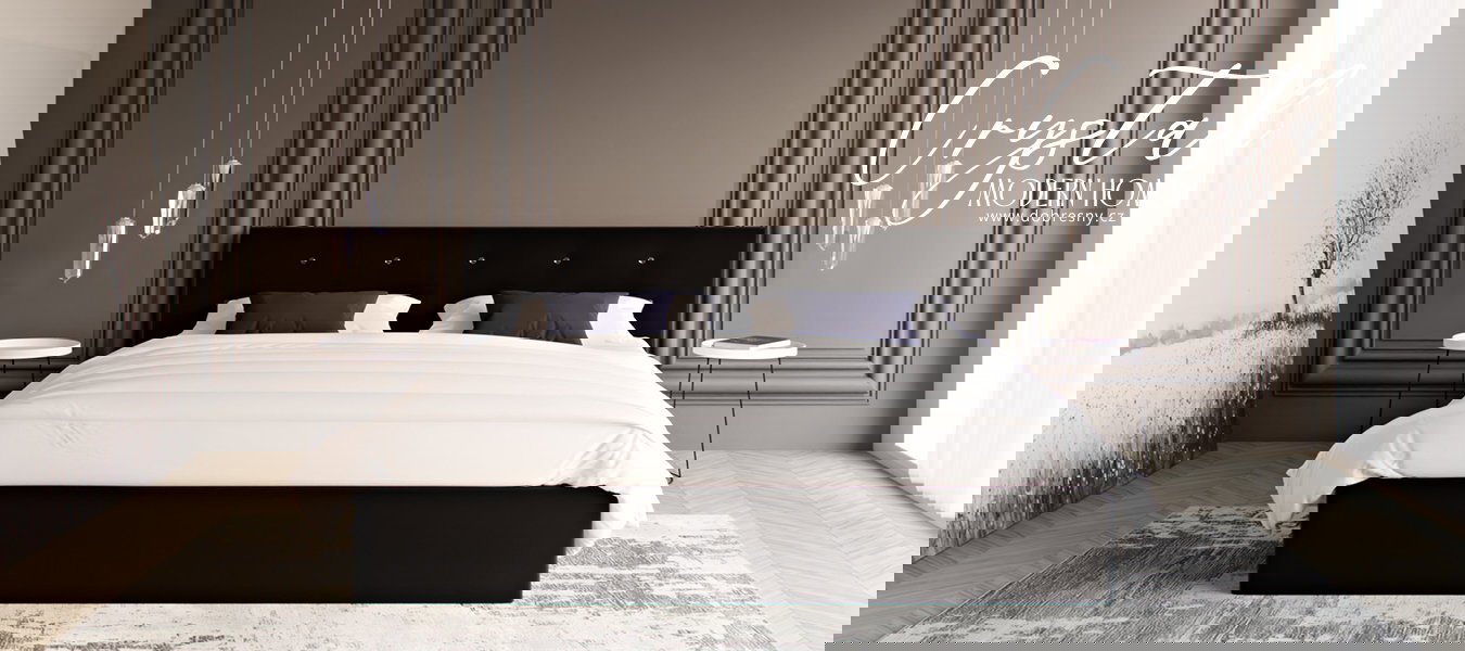 Čalúnená posteľ CRYSTAL čierna 140x200 s dreveným roštom