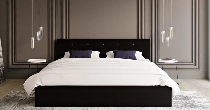 Čalouněná postel CRYSTAL černá 140x200 s dřevěným roštem