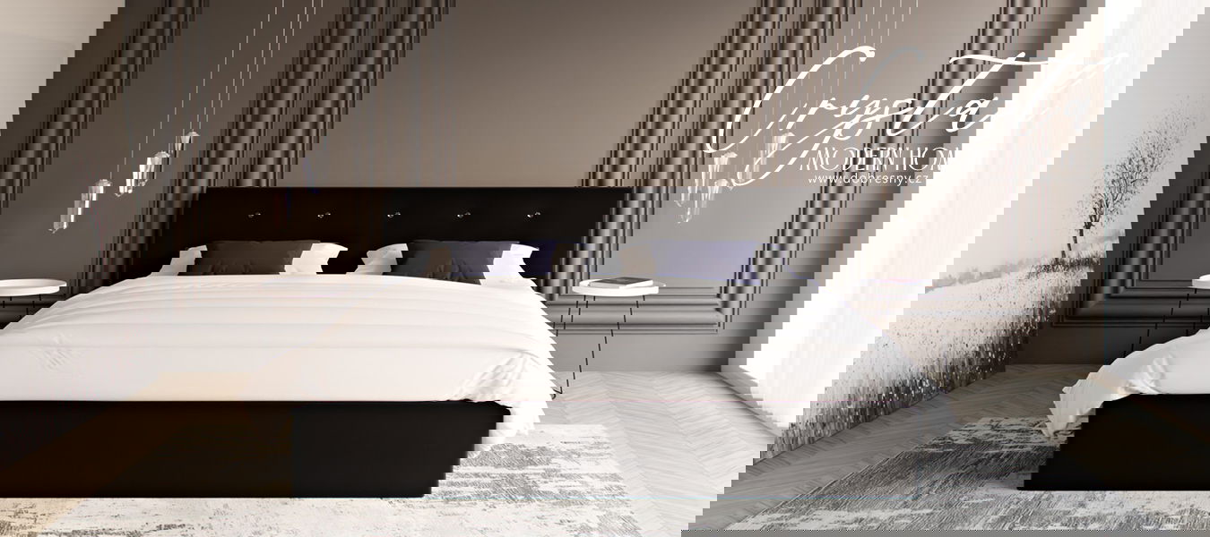 Čalúnená posteľ CRYSTAL čierna 180x200 s dreveným roštom