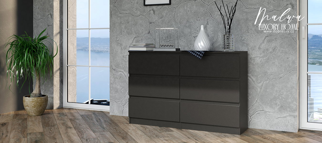 Komoda MALWA M6 120cm ČIERNA matná