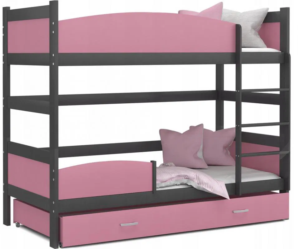 Patrová postel TWIST ŠEDÁ / RŮŽOVÁ