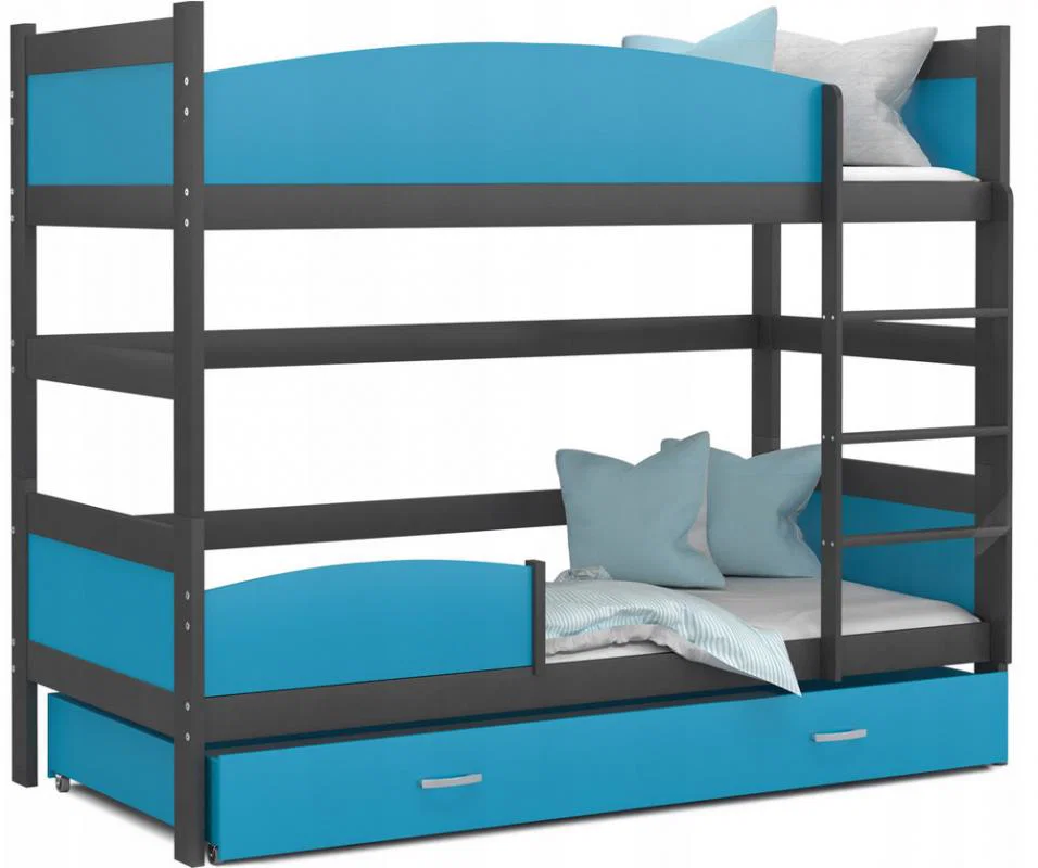 Patrová postel TWIST ŠEDÁ / MODRÁ