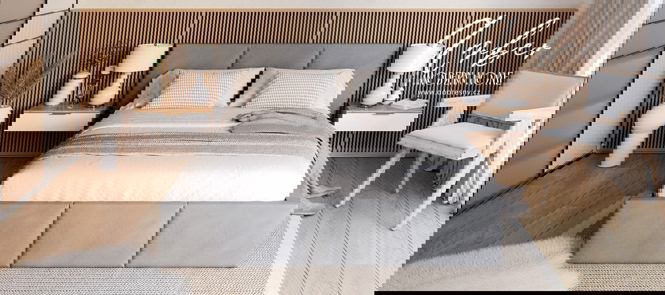 Čalúnená posteľ AMBER 140x200 Sivá Trinity s úložným priestorom a dreveným roštom