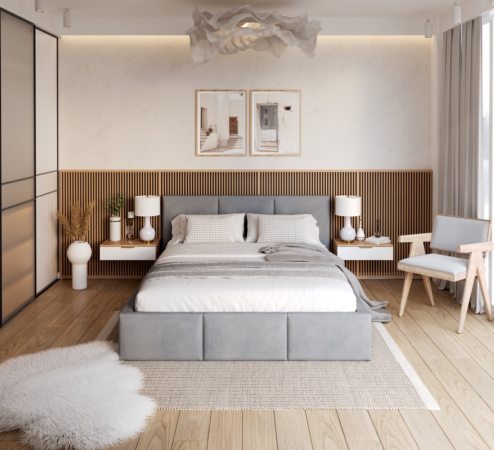 Čalúnená posteľ AMBER 140x200 Sivá Trinity s úložným priestorom a dreveným roštom