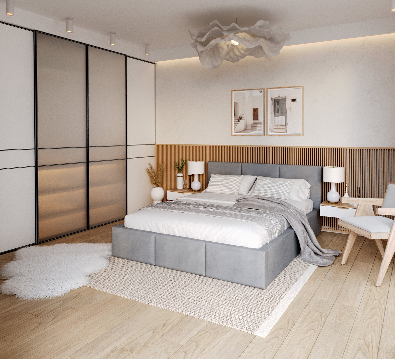 Čalúnená posteľ AMBER 180x200 Sivá Trinity s úložným priestorom a dreveným roštom