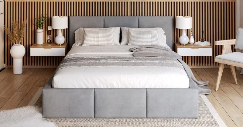 Čalouněná postel AMBER 180x200 Šedá Trinity s úložným prostorem dřevěný rošt