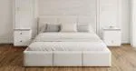 Čalouněná postel AMBER 160x200 Bílá Trinity s úložným prostorem dřevěný rošt