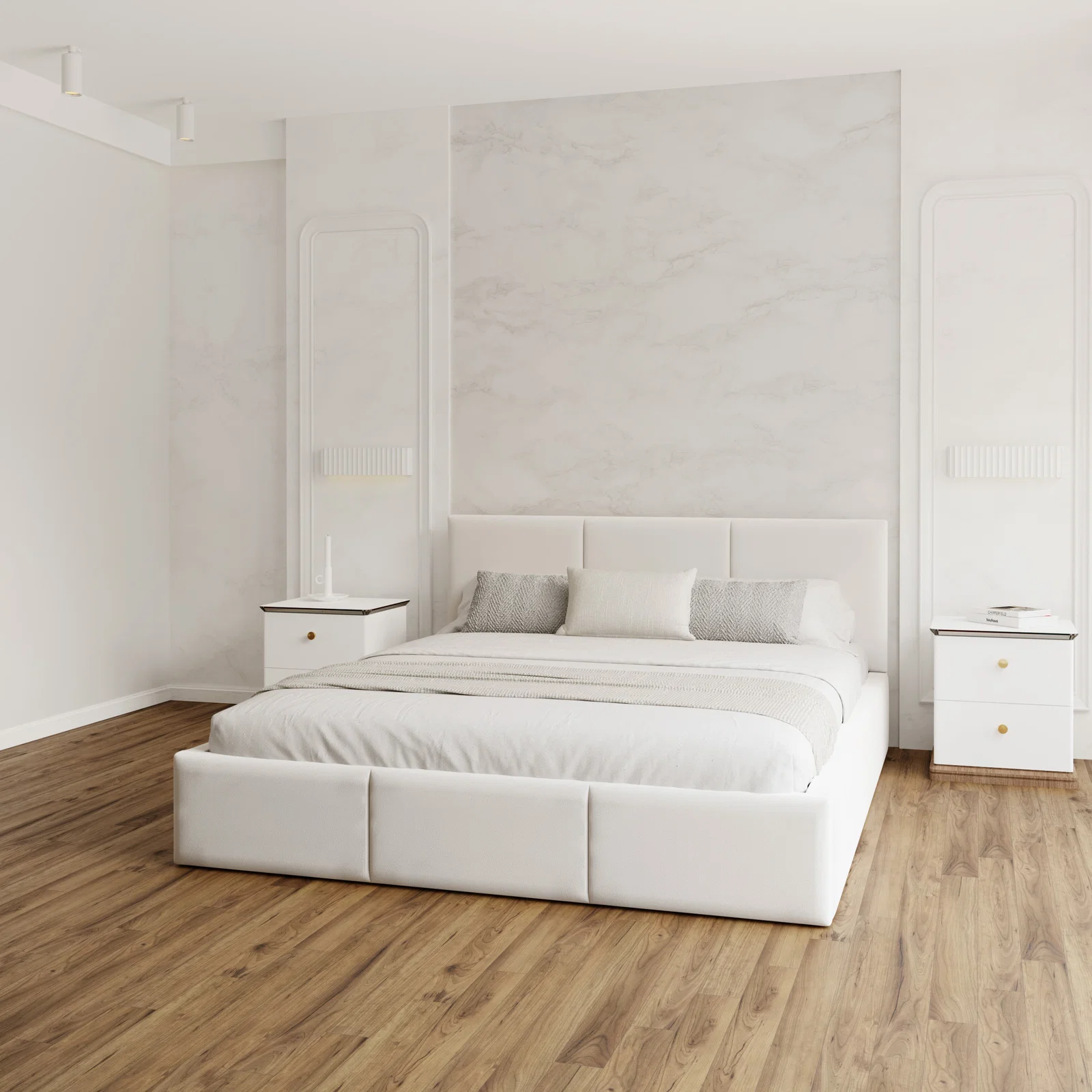 Čalouněná postel AMBER 180x200 Bílá Trinity s úložným prostorem dřevěný rošt