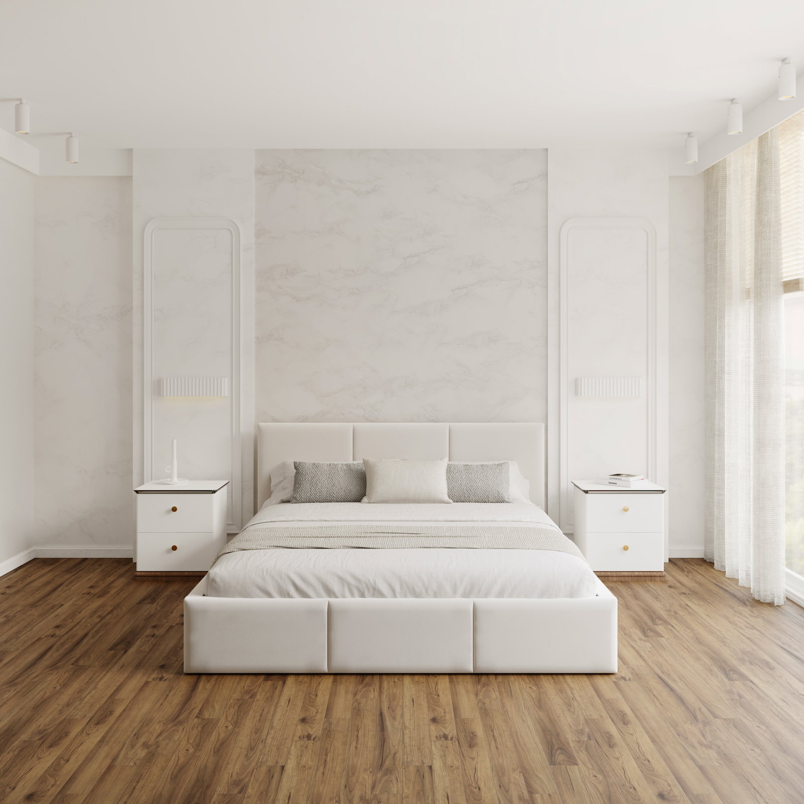 Čalúnená posteľ AMBER 180x200 Biela Trinity s úložným priestorom a dreveným roštom