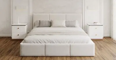 Čalouněná postel AMBER 180x200 Bílá Trinity s úložným prostorem dřevěný rošt