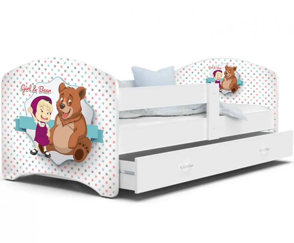 Pohádková postel LUCKY 140x80 Bílá MÁŠA A MEDVĚD 46L